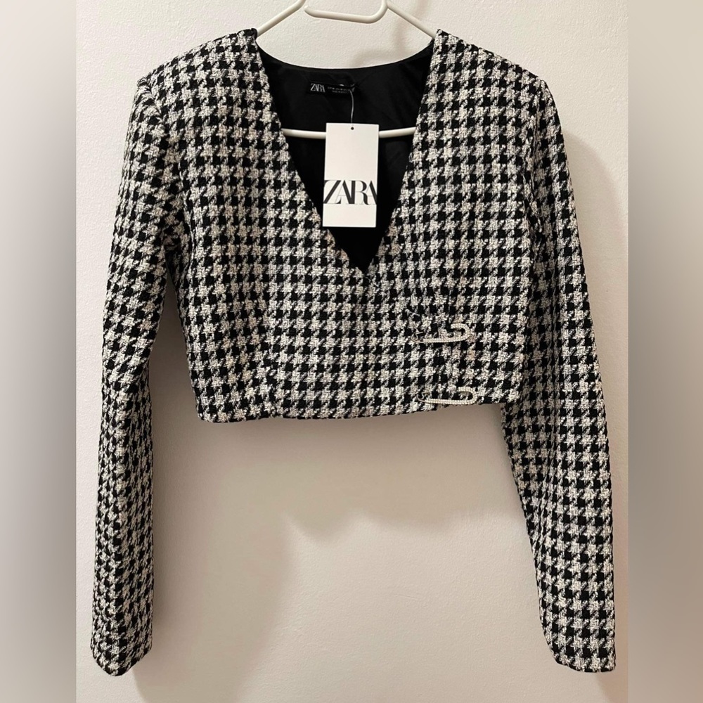 Zara Houndstooth pattern crop-top long sleeves